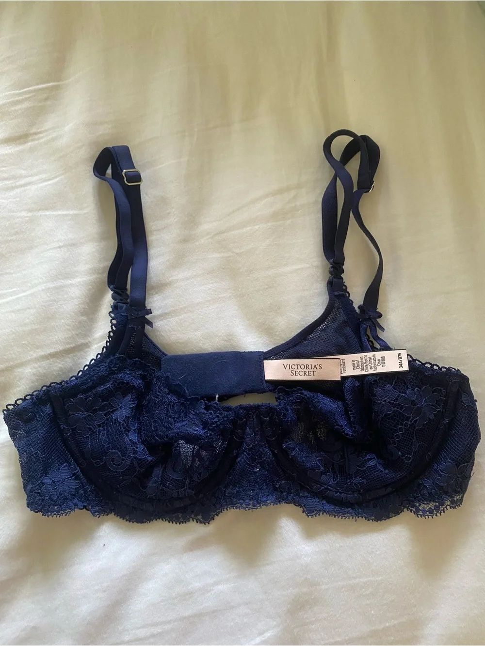 Victoria's Secret Navy Lace Underwire Bra with Sheer Lace Cups